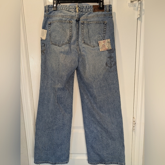 LRL Ralph Lauren Patchwork Straight Wide Leg Jeans Size 10 Vintage Distressed - Picture 3 of 16